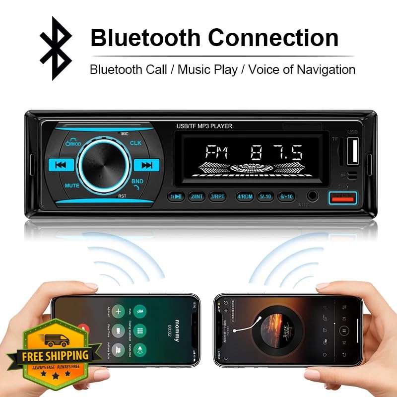 iAmotus 1 DIN Car Stereo Bluetooth FM MP3 7-Color