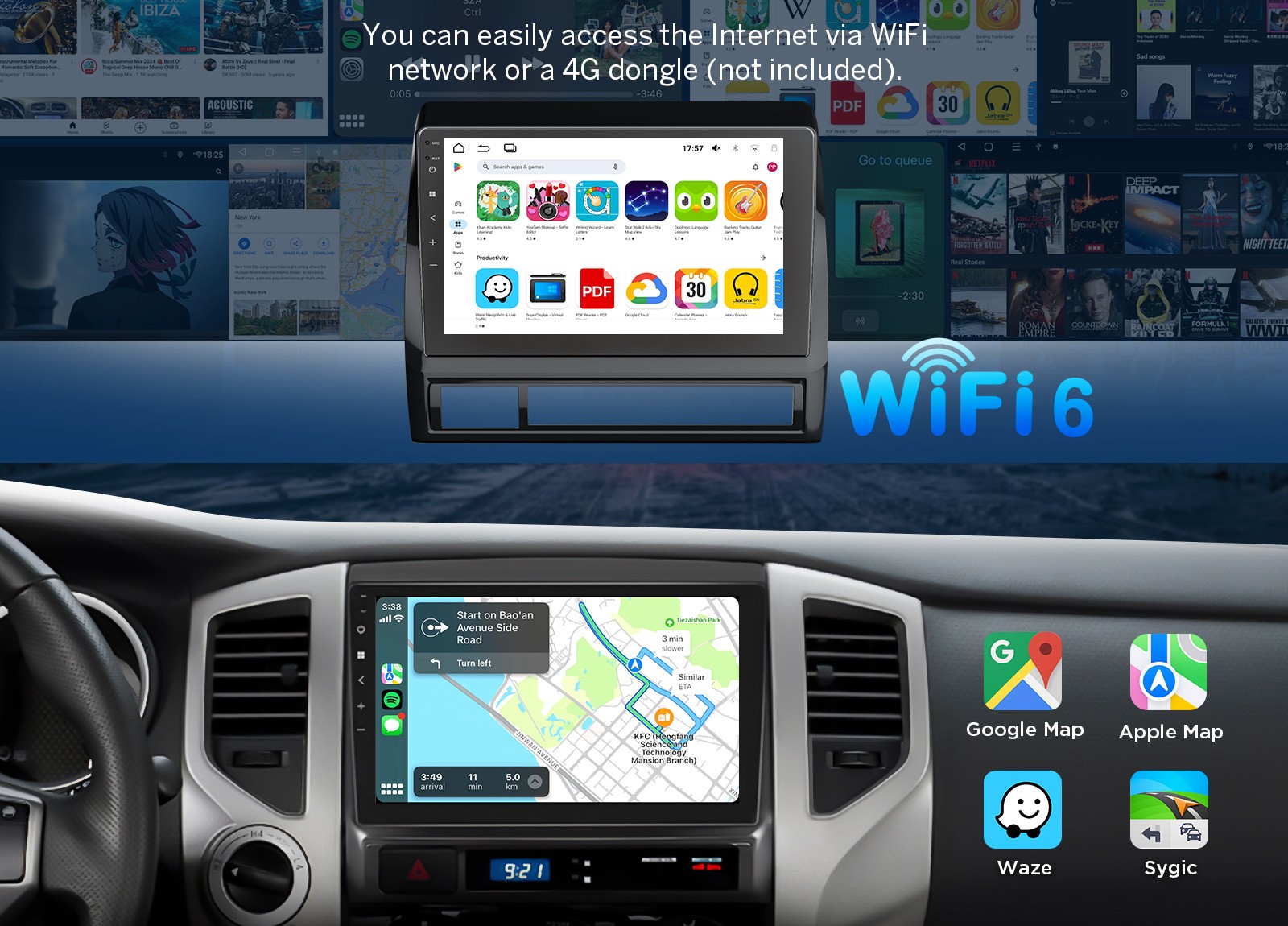 Android 14 4+64GB for Toyota 2nd-gen Tacoma CarPlay Head Unit Radio GPS Navi DSP