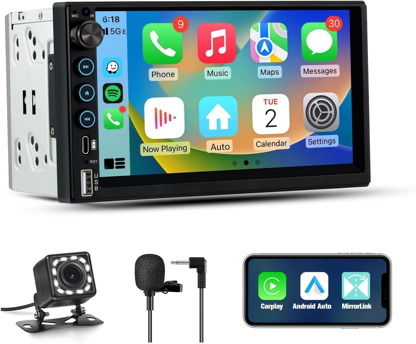 7-Inch IPS Car Stereo with Bluetooth, FM Tuner & Backup Camera Support