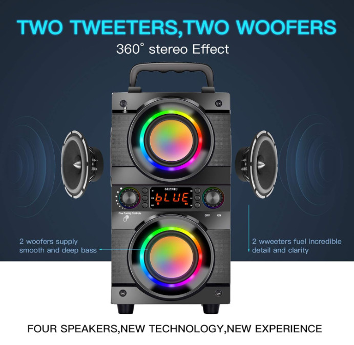 Altavoz Bocinas Bluetooth v5.0 Grandes Para Fiestas Con Radio FM USB Inalambrica