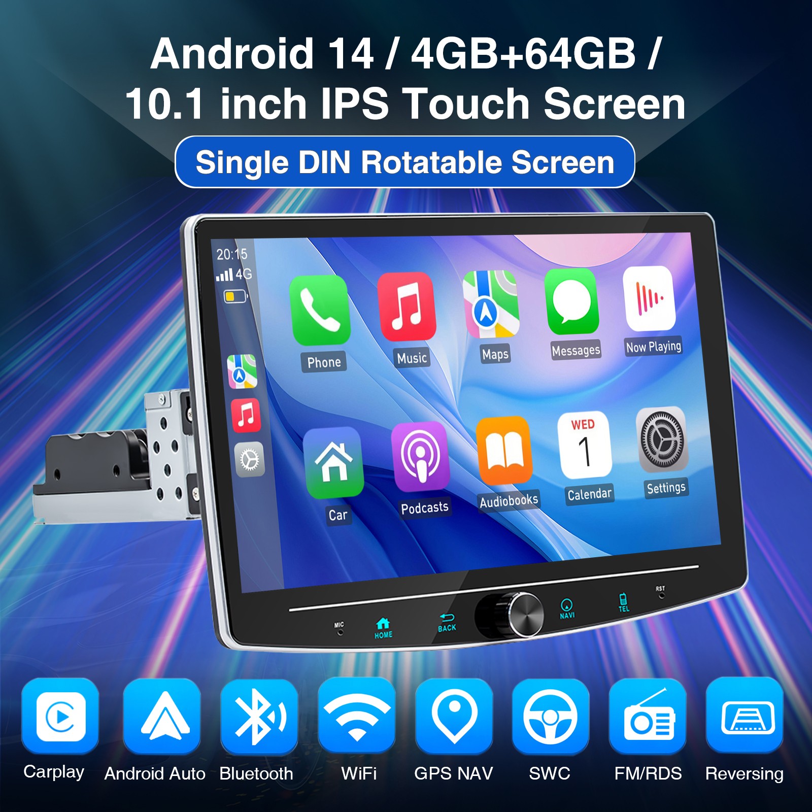 2 DIN 6.2″ Carplay Android Auto Car Stereo CD DVD MP5 Radio Bluetooth USB RDS/FM