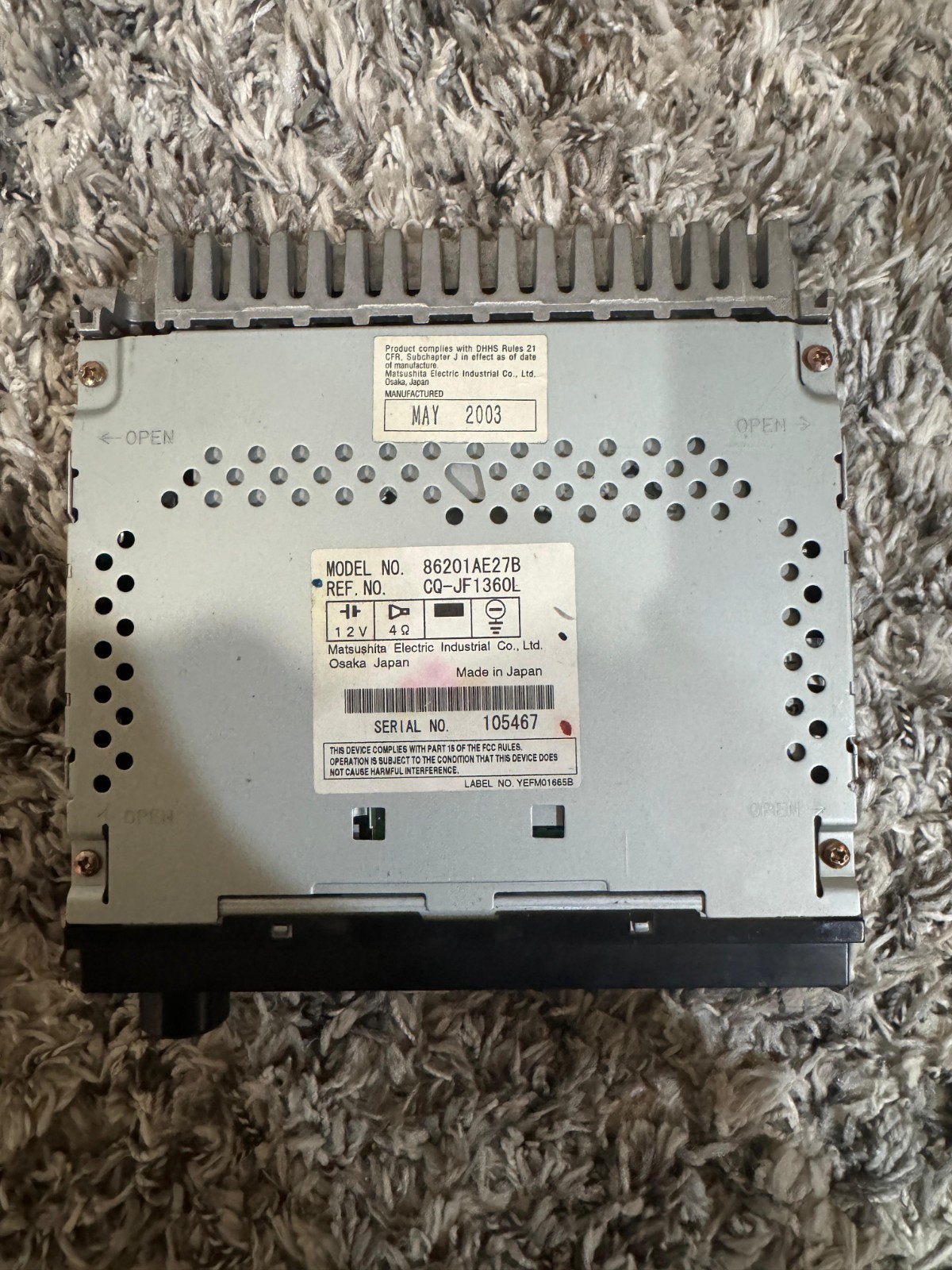 Subaru OEM CD Player Radio 86201AE27B CQ-JF1360L 2003 Made in Japan