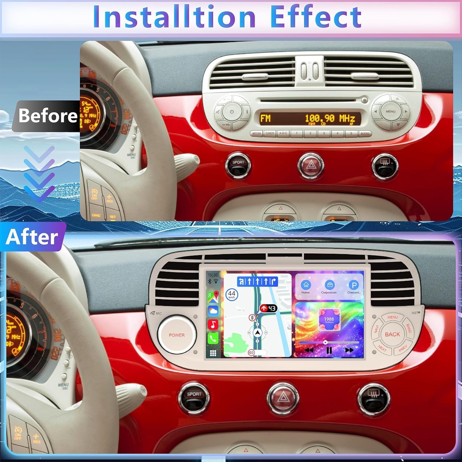 7″ For Fiat 500 2007-2015 Android Car Radio Stereo GPS Navigation Carplay 4+64GB