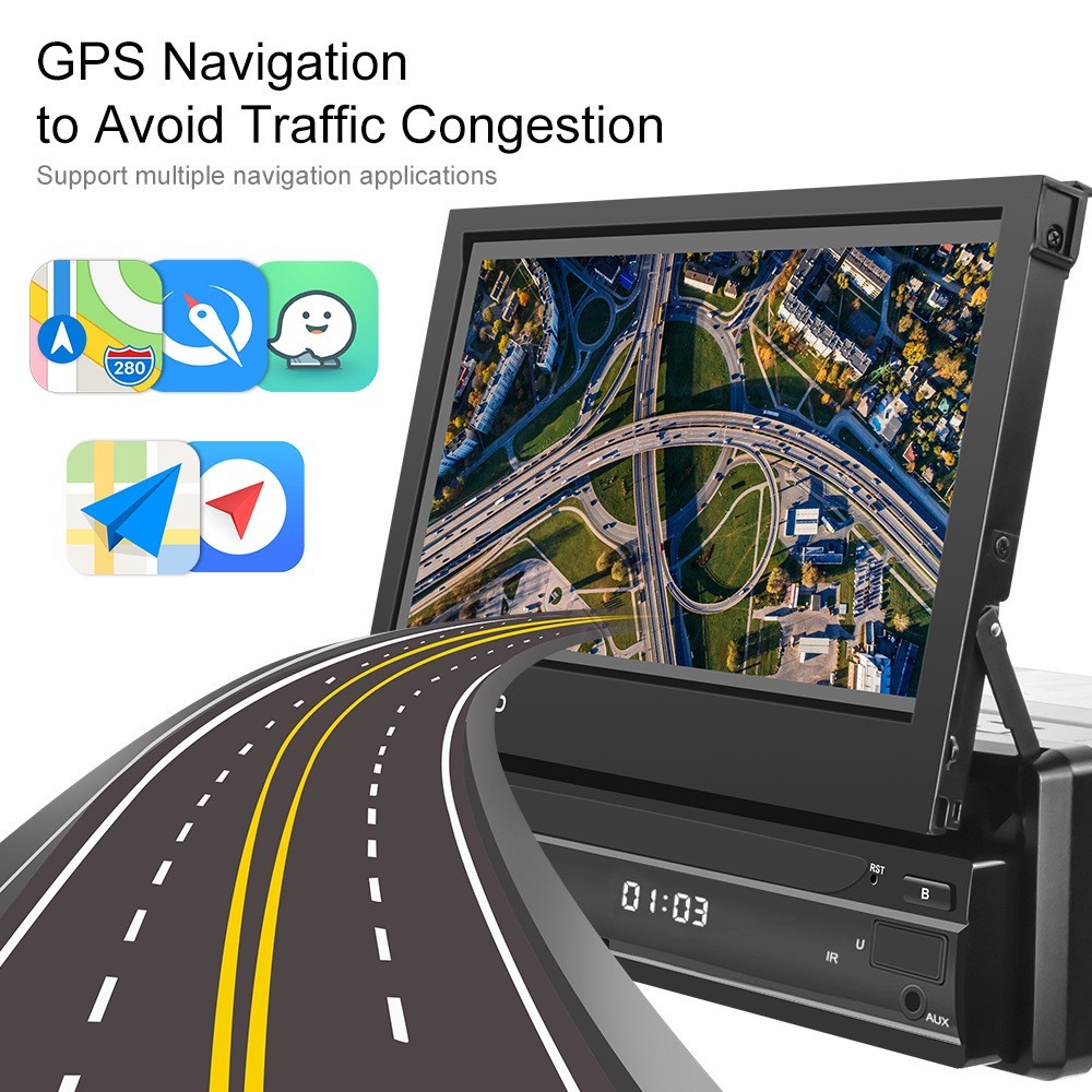 7″ HD Android Car Navigation Head Unit Bluetooth CarPlay WiFi Manual Fold Screen