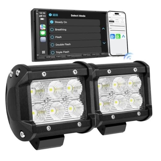 LED Pod Lights 18W Flood Beam, Smart App Controlled Off Road Driving 4 Inch