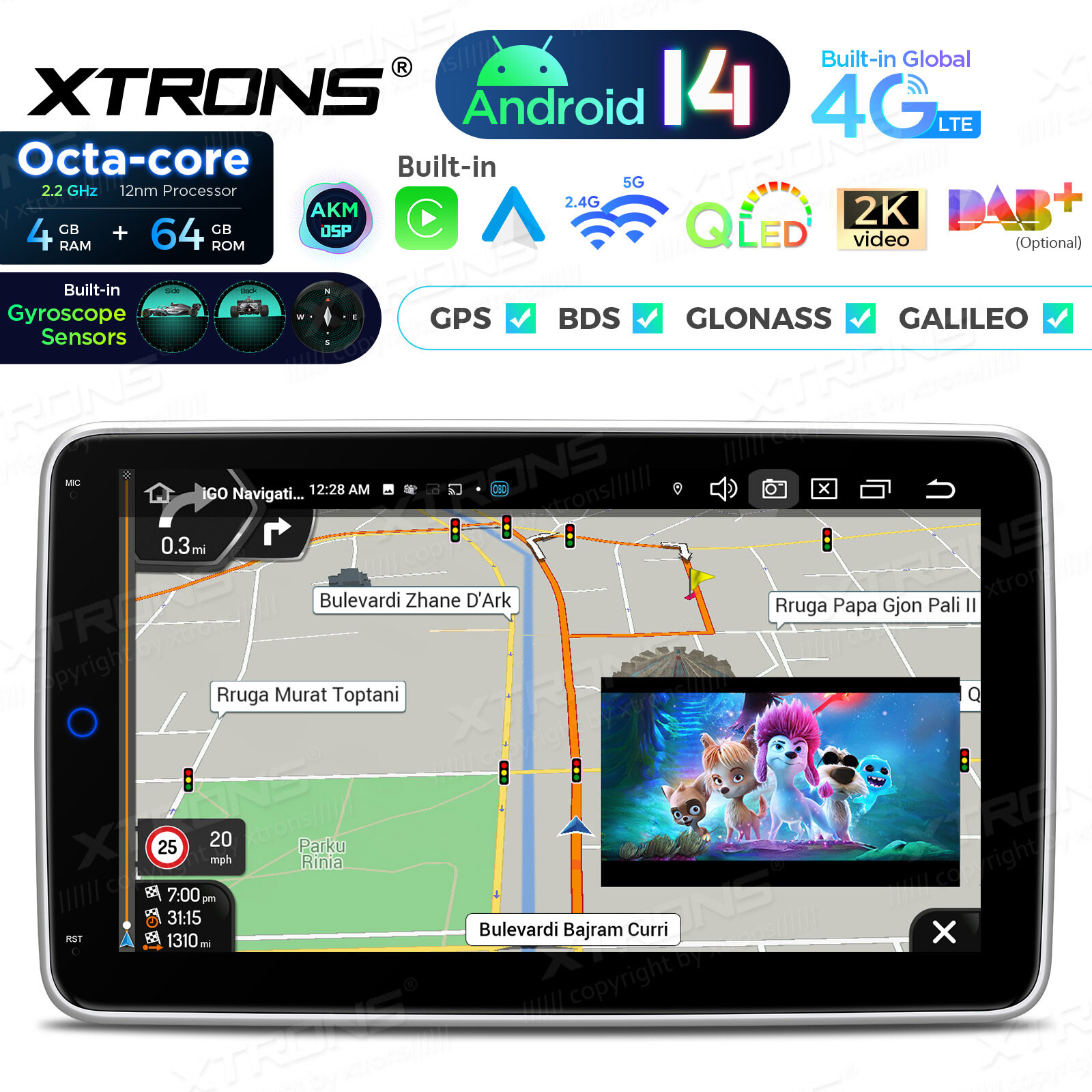10.1″ Rotatable Screen 1-DIN 8Core Android 13 64GB Car Play Stereo GPS Radio DSP