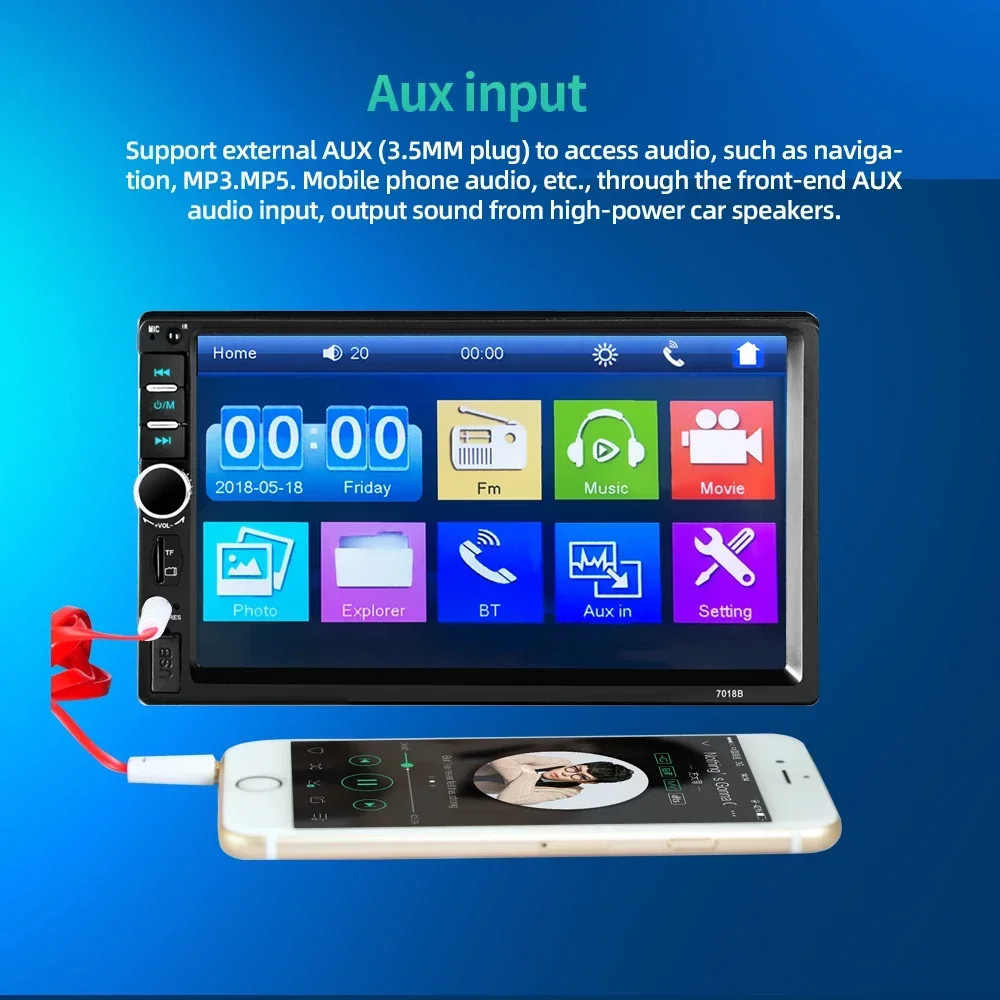 7″ Double 2 DIN Car Stereo Radio MP5 Touch Screen Bluetooth FM + Rear Camera“