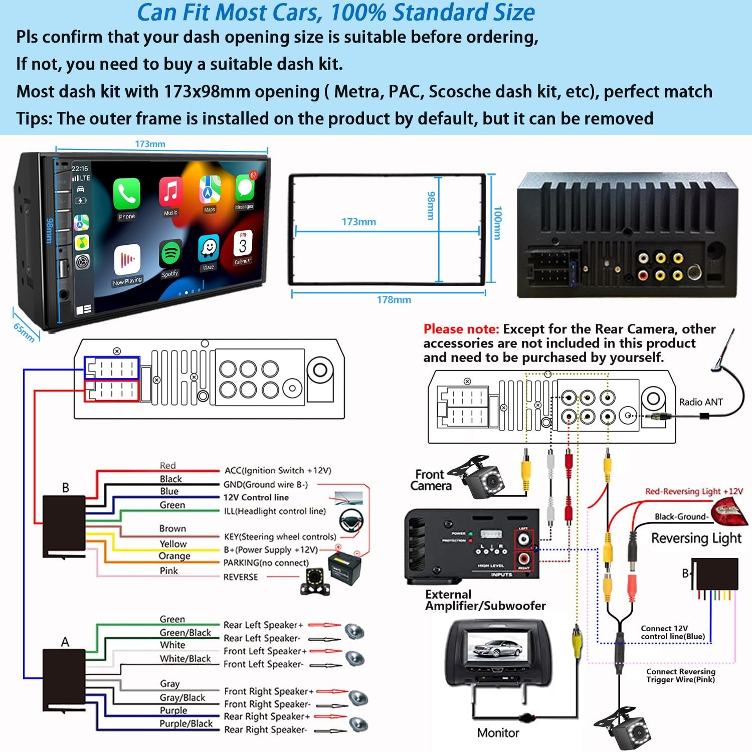 Naifay Double Din Car Stereo Compatible with Apple Carplay and Android Auto, …