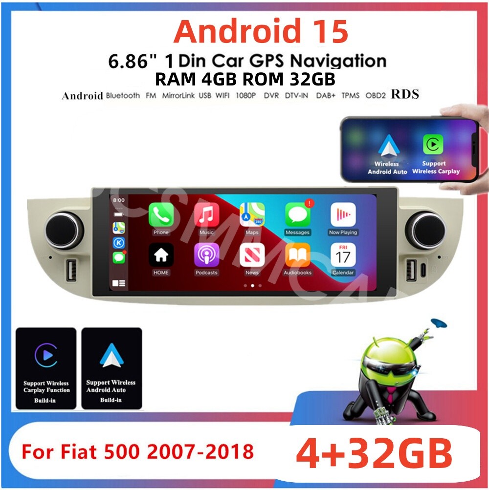6.86in Car Radio Player WIFI Mirror Link For Carplay Fit For Fiat 500 2007-2015