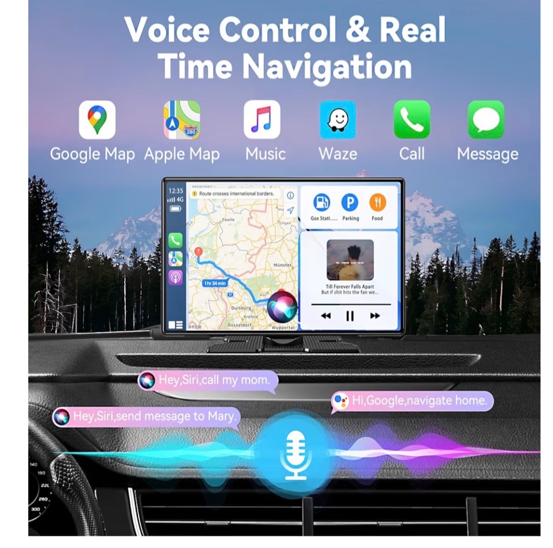 Wireless Carplay Screen for Car, 9″ Extra Large A-pple CarPlay & Android Auto Sc