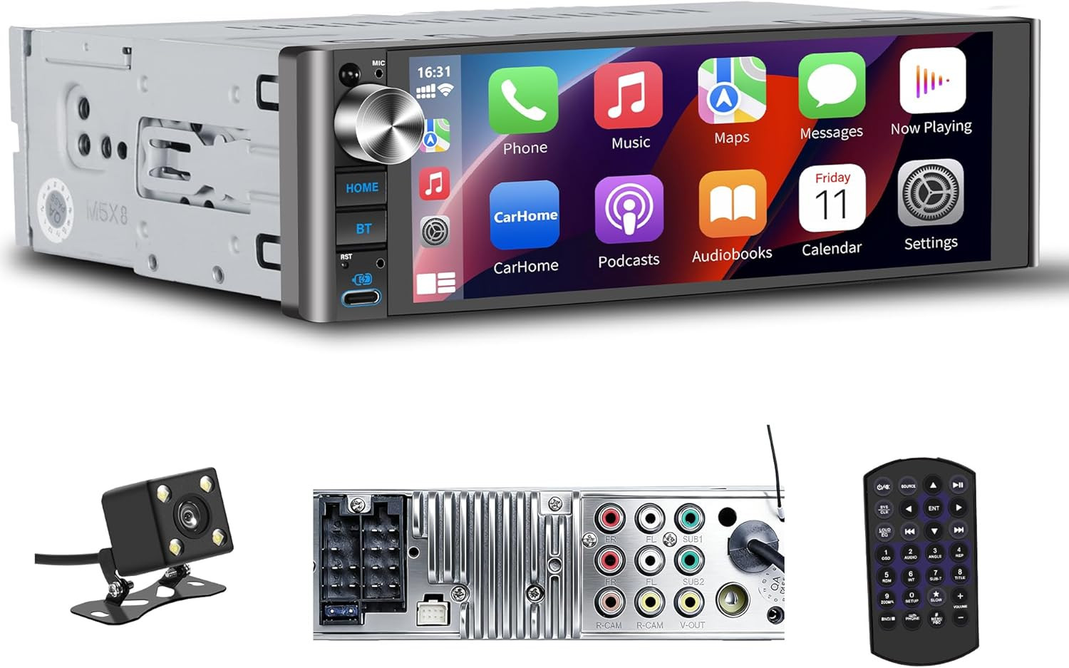 Single Din Car Stereo with Wireless Apple Carplay & Android Auto – 240W Output,