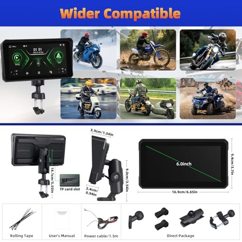 Motorcycle CarPlay Screen with Wireless Apple CarPlay Android Auto IP68 6 Inch