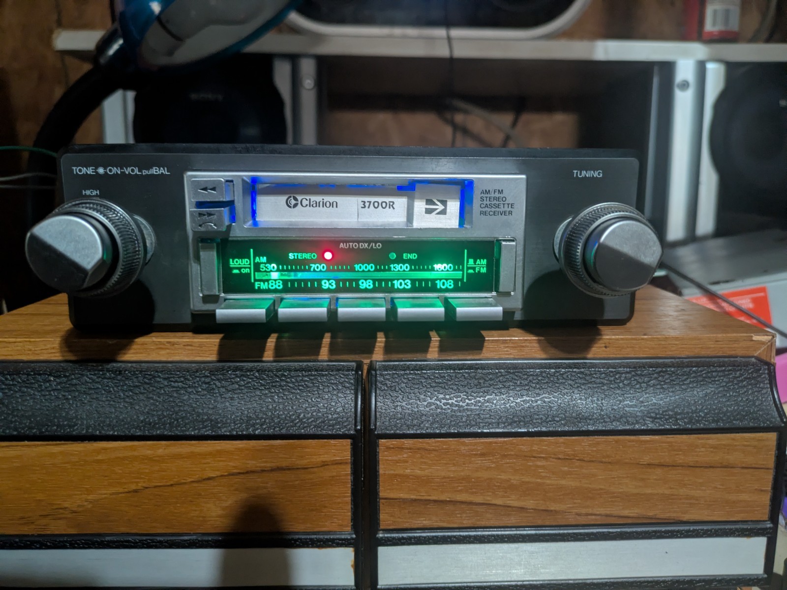 👀VTG 1980s Clarion 3700R Car Radio Stereo Bluetooth Audio 🔵 Shaft Knob Deck