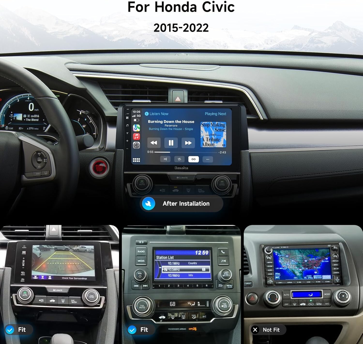 Dasaita 9″ Car Stereo for Honda Civic 2015-2022 Apple Carplay 4G LTE DTS 4+64G
