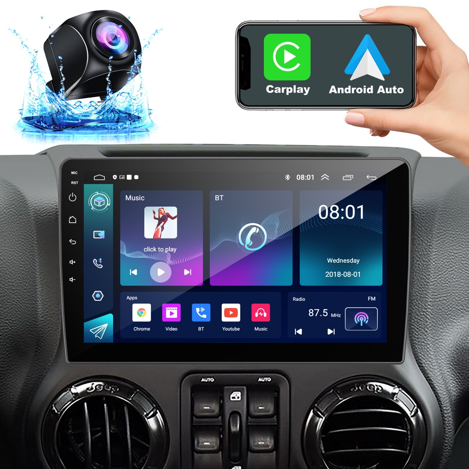 Car Radio For Jeep Wrangler 2007-2018 Double Din Car Stereo Apple Carplay GPS FM