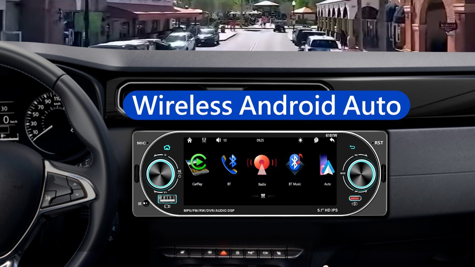 Wireless Apple CarPlay Single DIN Car Stereo, HD Touchscreen, Bluetooth 6.0, USB