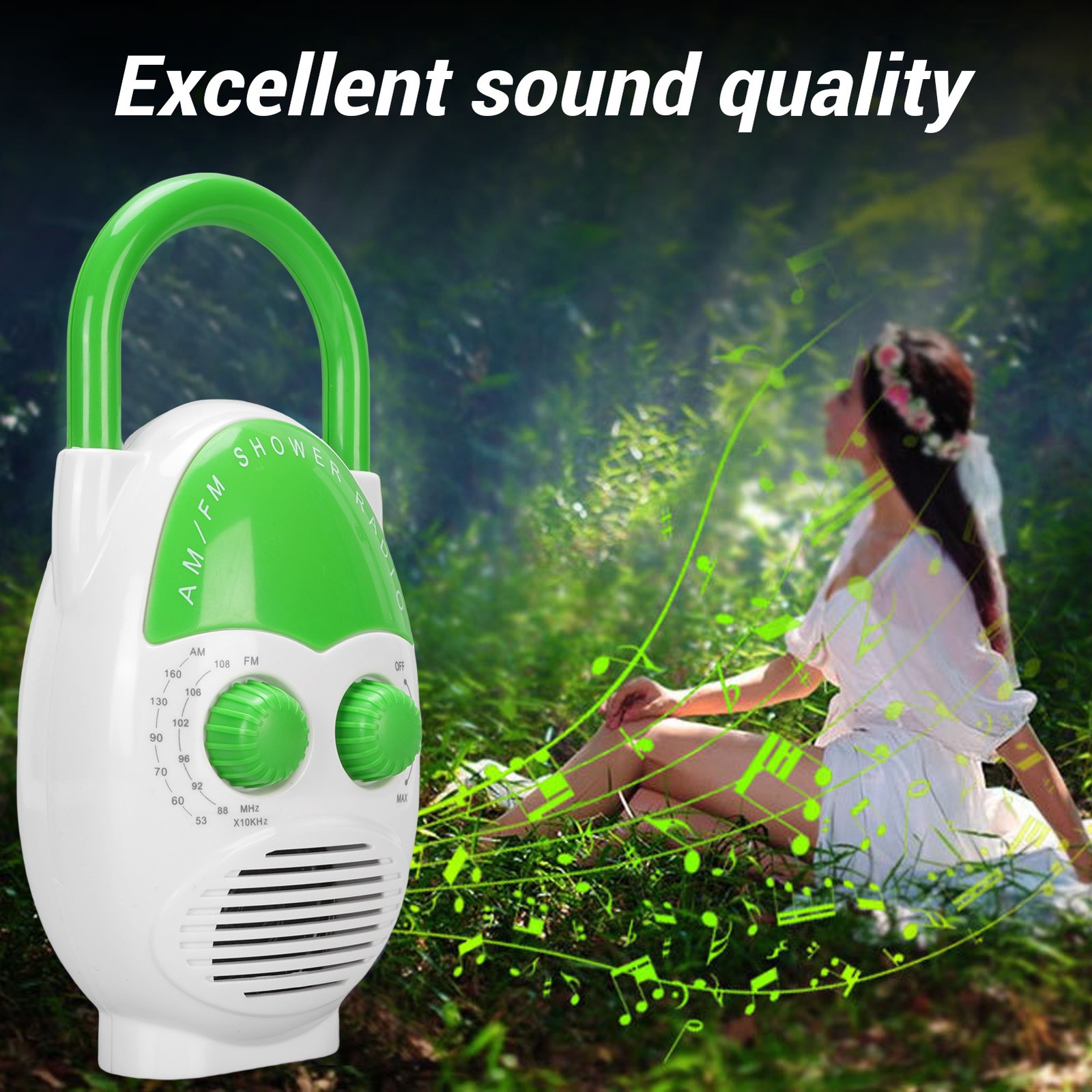 AM FM Radio Adjustable Volume Waterproof For Kitchen Or Bathroom Premium