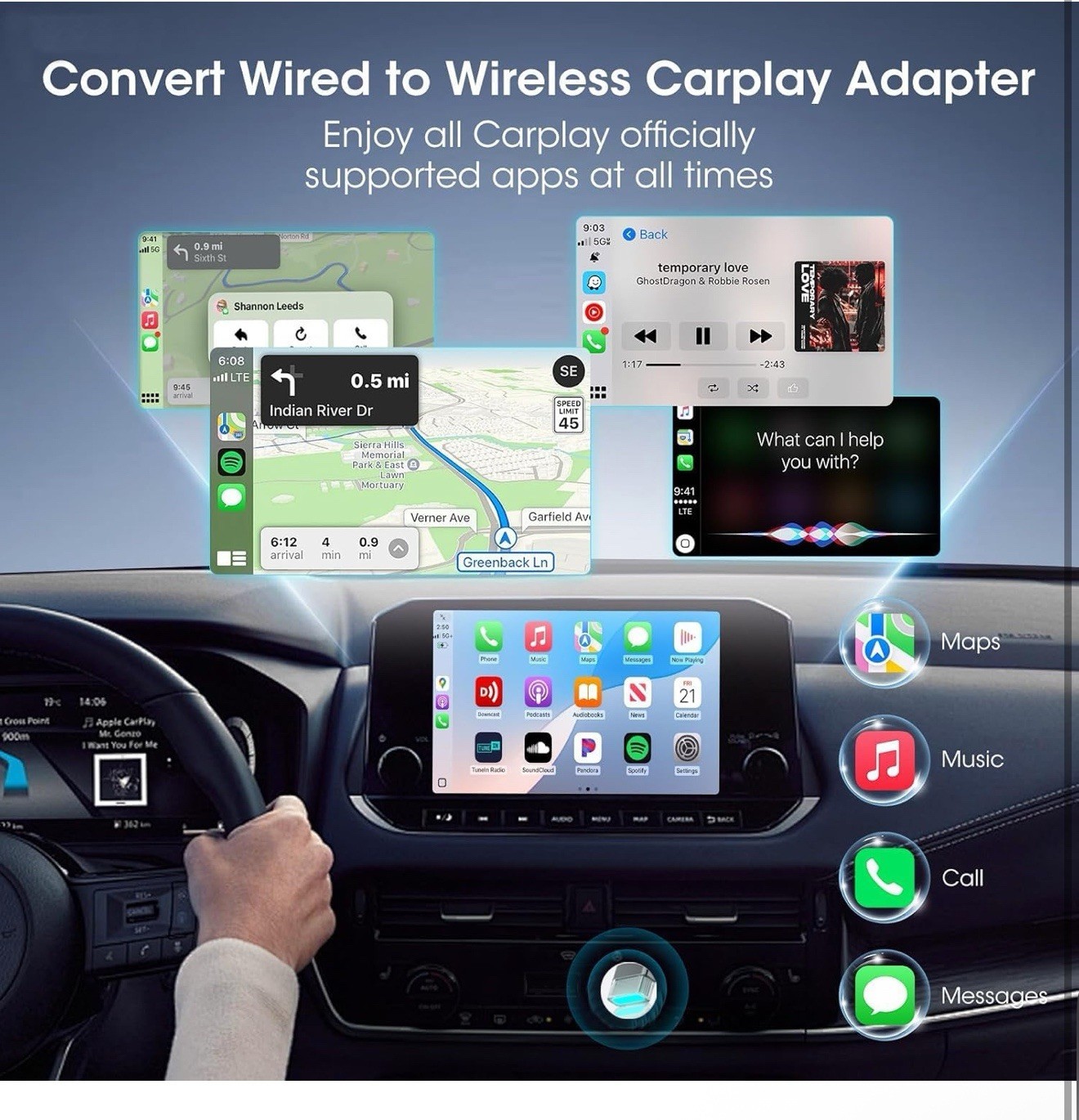 Mini Wireless Carplay Adapter for Apple iPhone,Plug and Play Easy Setup Autom…