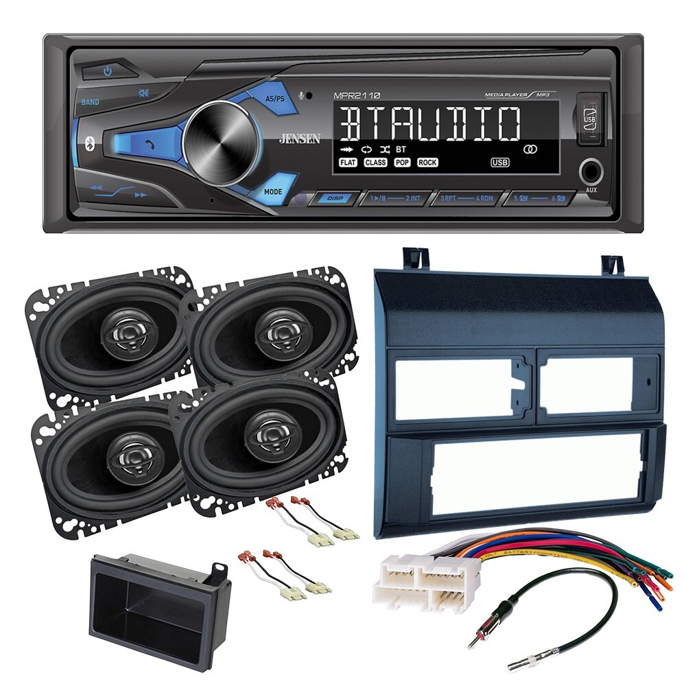Single DIN AM/FM Car Stereo & 4×6″ speaker + kit For 1988-1994 GM C/K 1500 BLUE