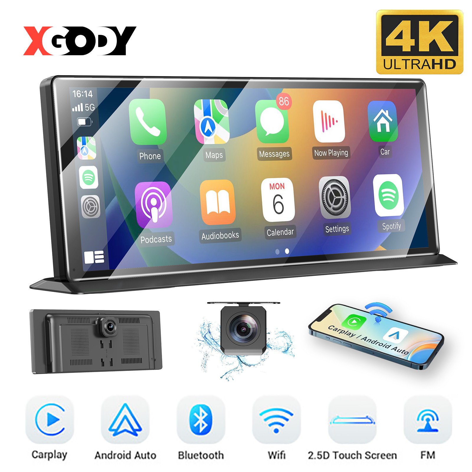 Portable 11.3 Inch Touch Screen Car Wireless Apple Carplay Auto Dash Navigation