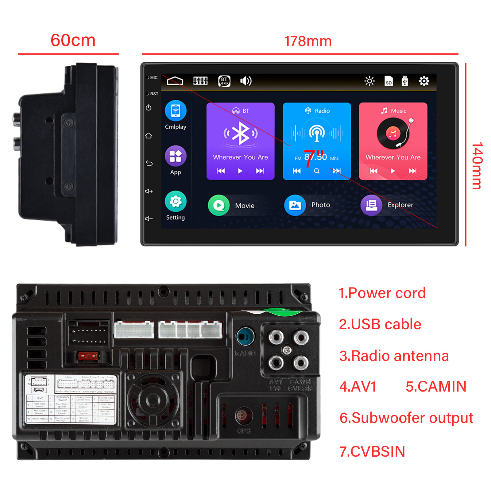 Android 15 Double Din 7″ Car Stereo Quad 2+32G Radio GPS WiFi Apple CarPlay Auto