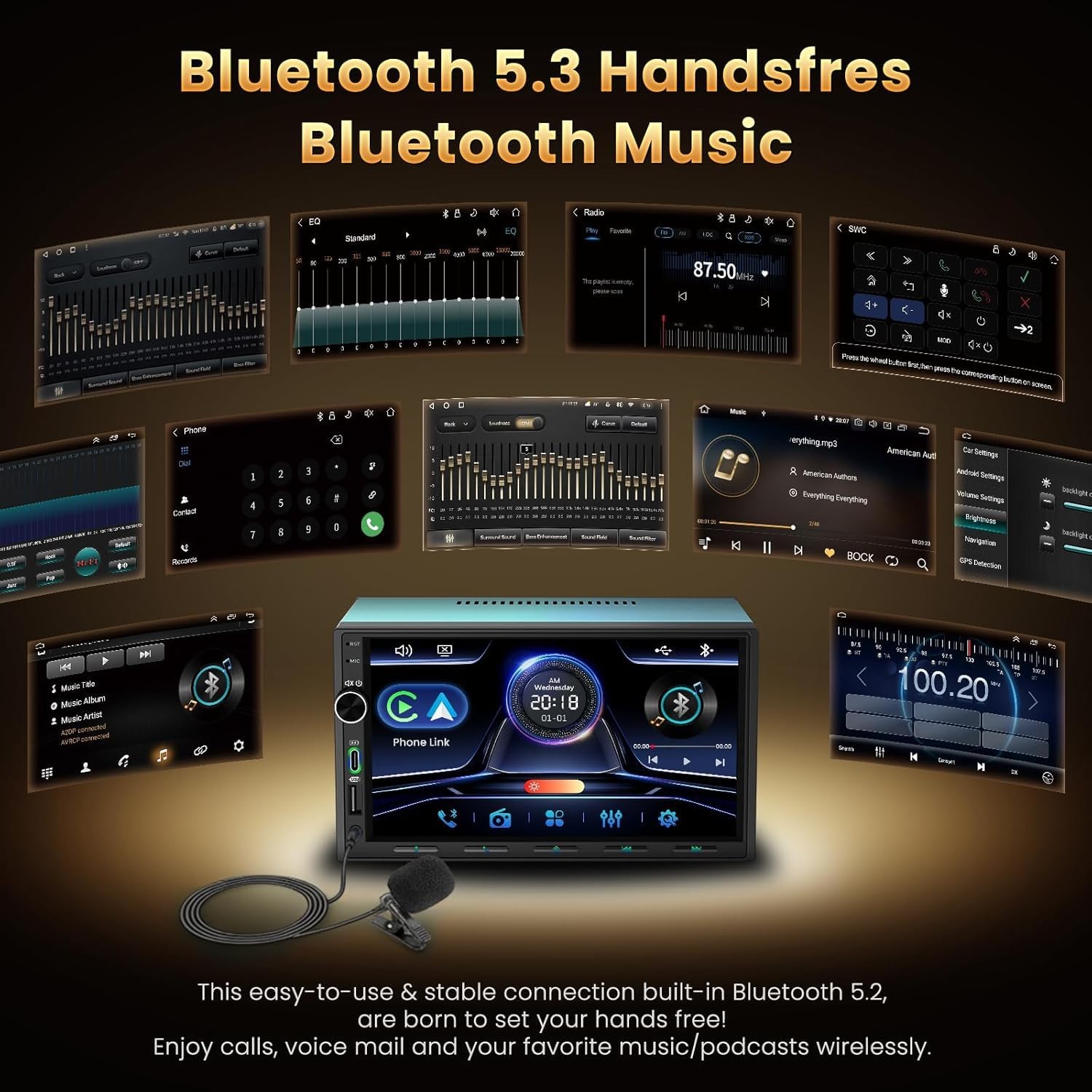 Double Din Car Stereo with Wireless Carplay & Android Auto – 7 Inch HD Touchs…