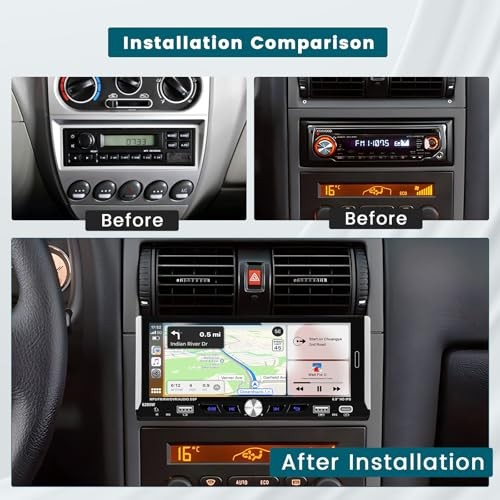6.9 Inch Car Stereo Single Din Wireless Carplay Android Auto, Touch Screen