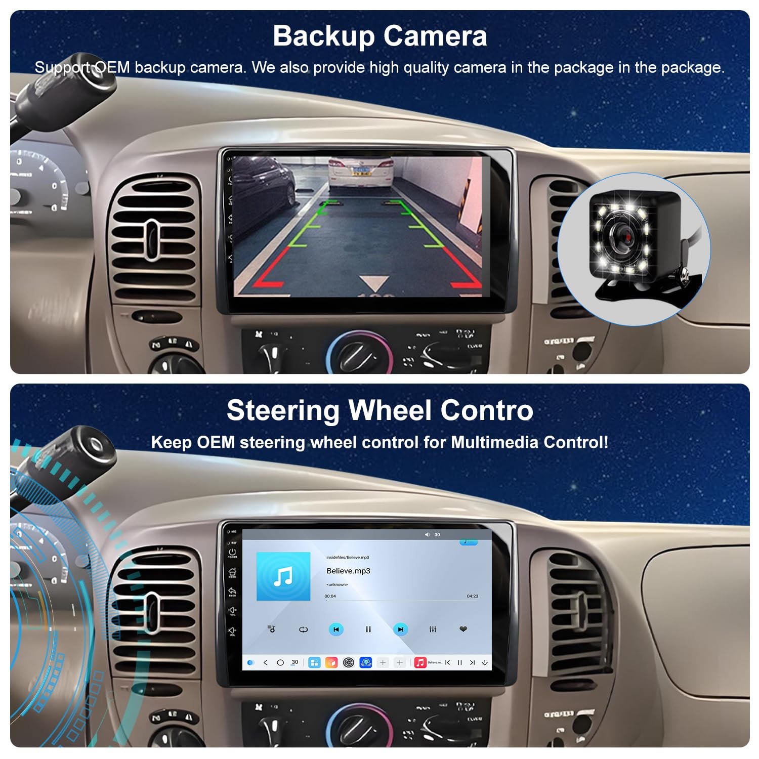9″ QLED Wireless Carplay Android Auto Stereo for 1999-2003 Ford F150