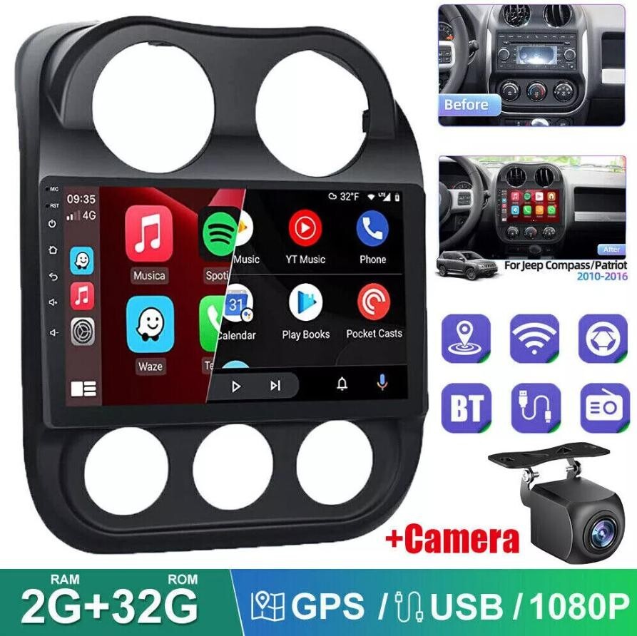 5G 4+64GB Android13 Car Stereo for Jeep Compass 2010-2016 Wireless Apple CarPlay