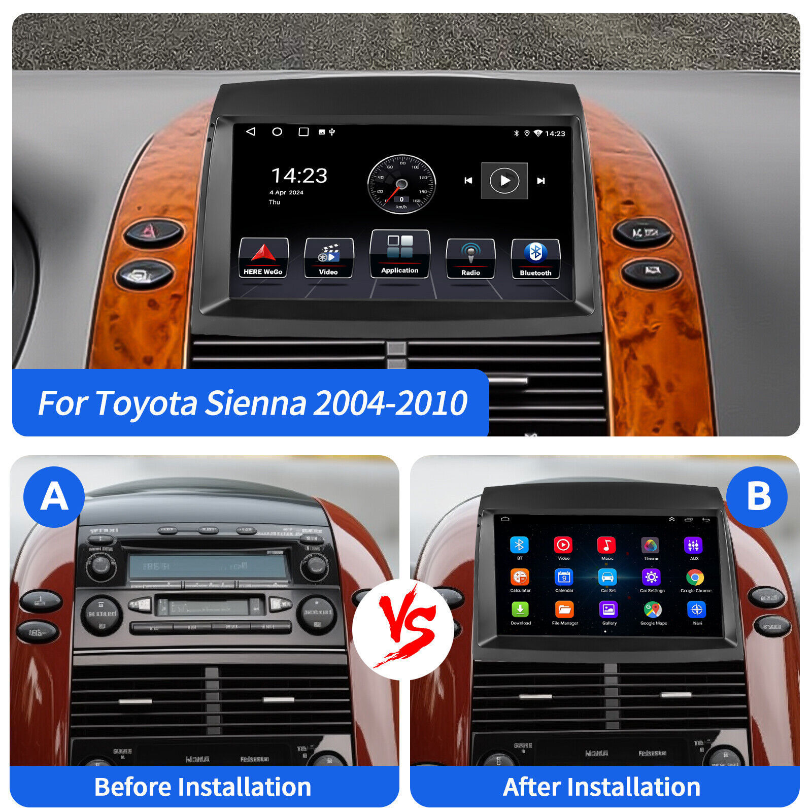Apple Carplay Car Radio Stereo GPS WIFI For Toyota Sienna 2004-2010 Android 15.0