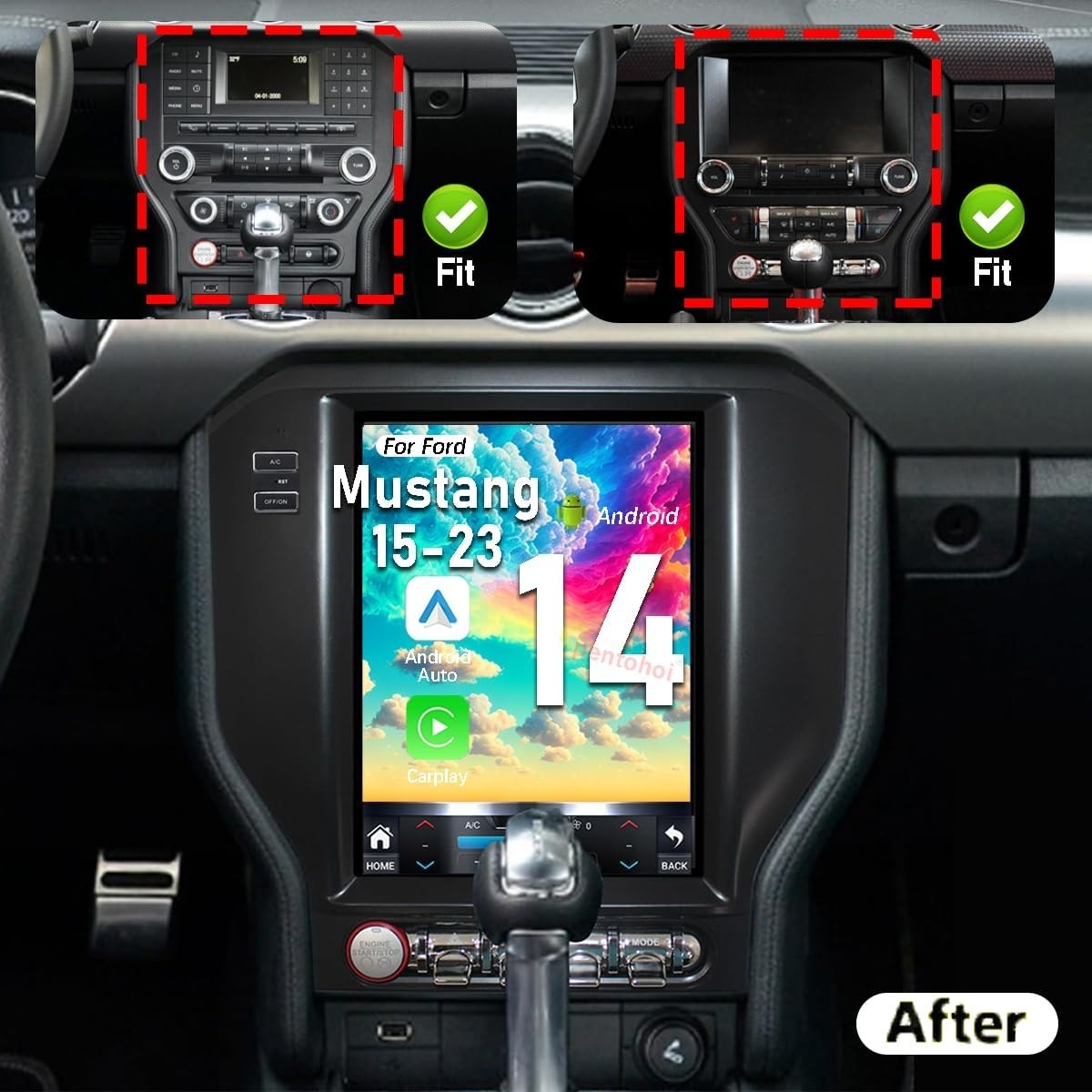 10.4″ 8Core 4+32G Tesla Style Android Auto Carplay for Ford Mustang 2015-2023