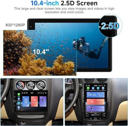 10.4″ Single Din Radio Car Stereo with Wireless CarPlay & Android 10.4 Inch