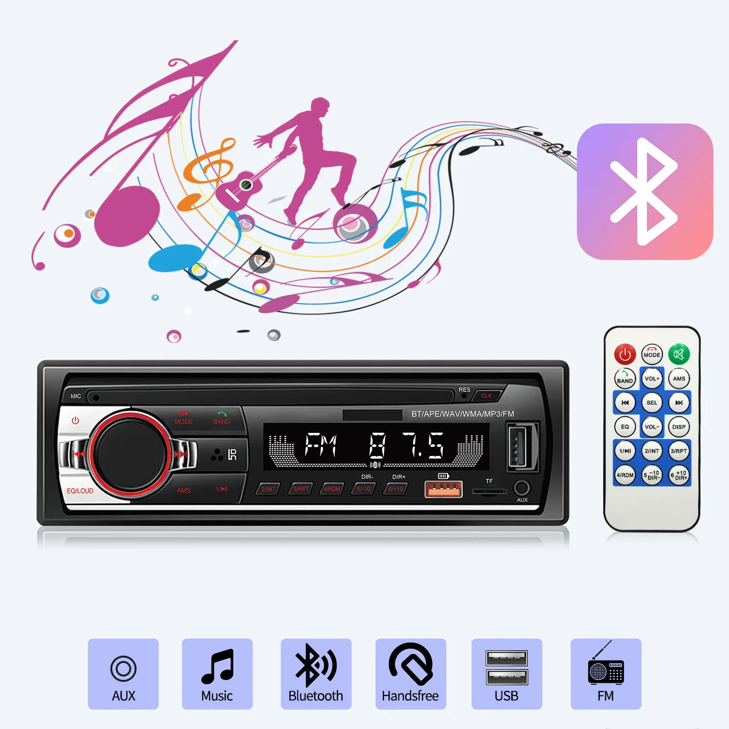 1 DIN 2.17 inch Car Stereo Radio Touch Screen Bluetooth FM MP3 Player TF USB AUX