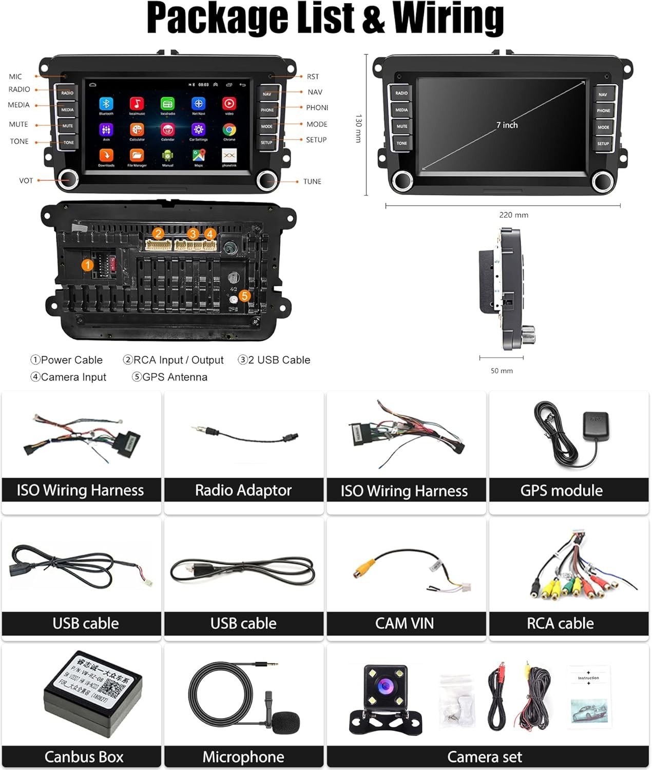 Android Car Stereo 2G+64G Touchscreen GPS Bluetooth WiFi Backup Camera for VW