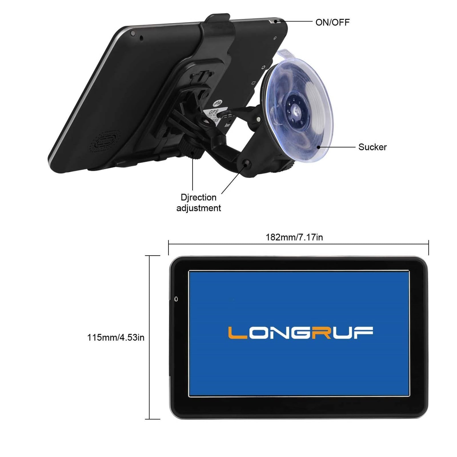 LONGRUF 7″ GPS Navigation for Car, 2025 Map, Voice, Touch Screen, Speed Alerts