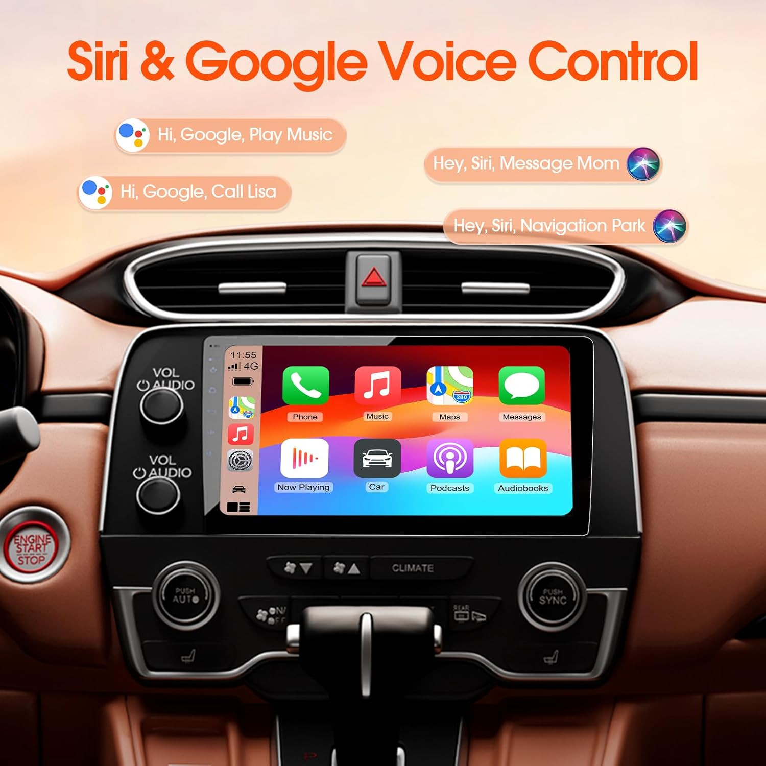 Double Din Car Stereo, 10.1″ HD Touchscreen with Wireless Apple Carplay & Androi
