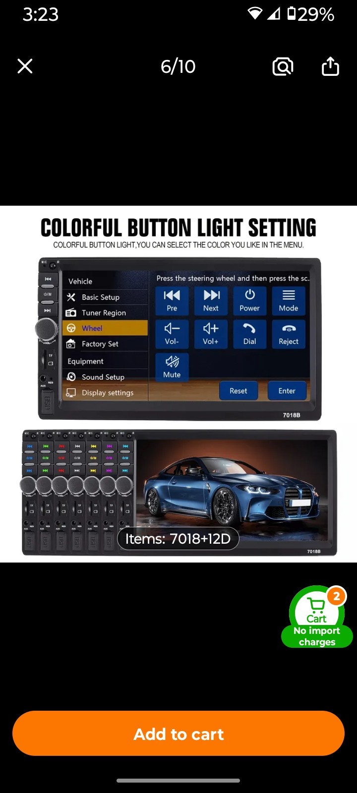7″ Double 2 DIN Car MP5 Player Bluetooth Touch Screen Stereo Radio With Camera