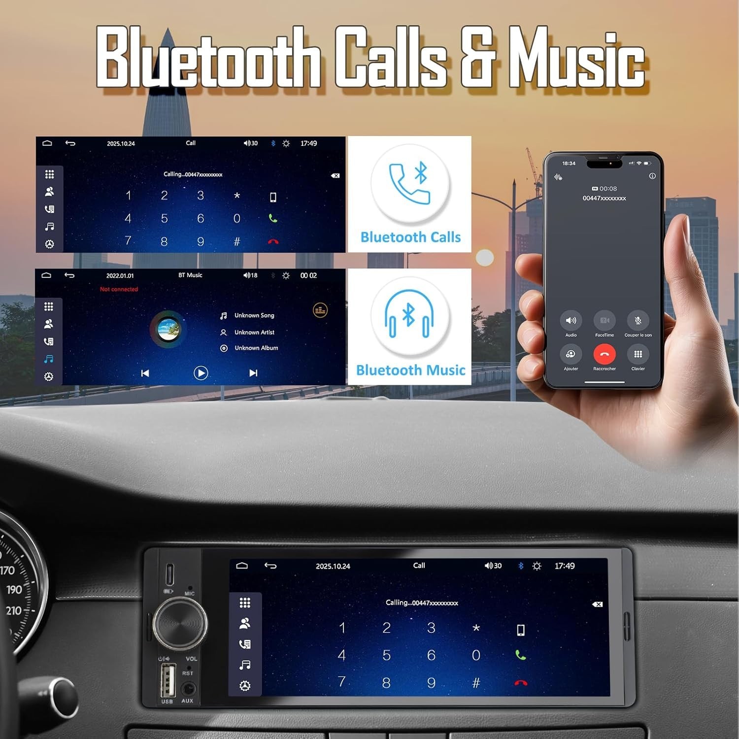 All-in-One Car Multimedia System: 6.36” Display, GPS, Bluetooth & Safety Cam