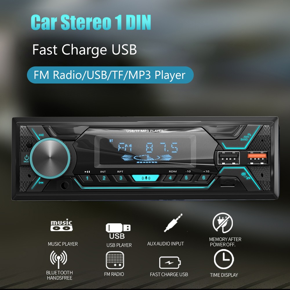 Single DIN Carplay Car Stereo Bluetooth Radio FM USB SD In-Dash Player AUX-in SD