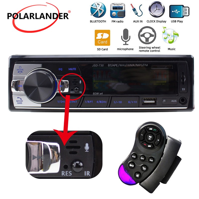 1 Din Car Radio Receiver FM MP3 USB SD AUX Bluetooth With Remote Control