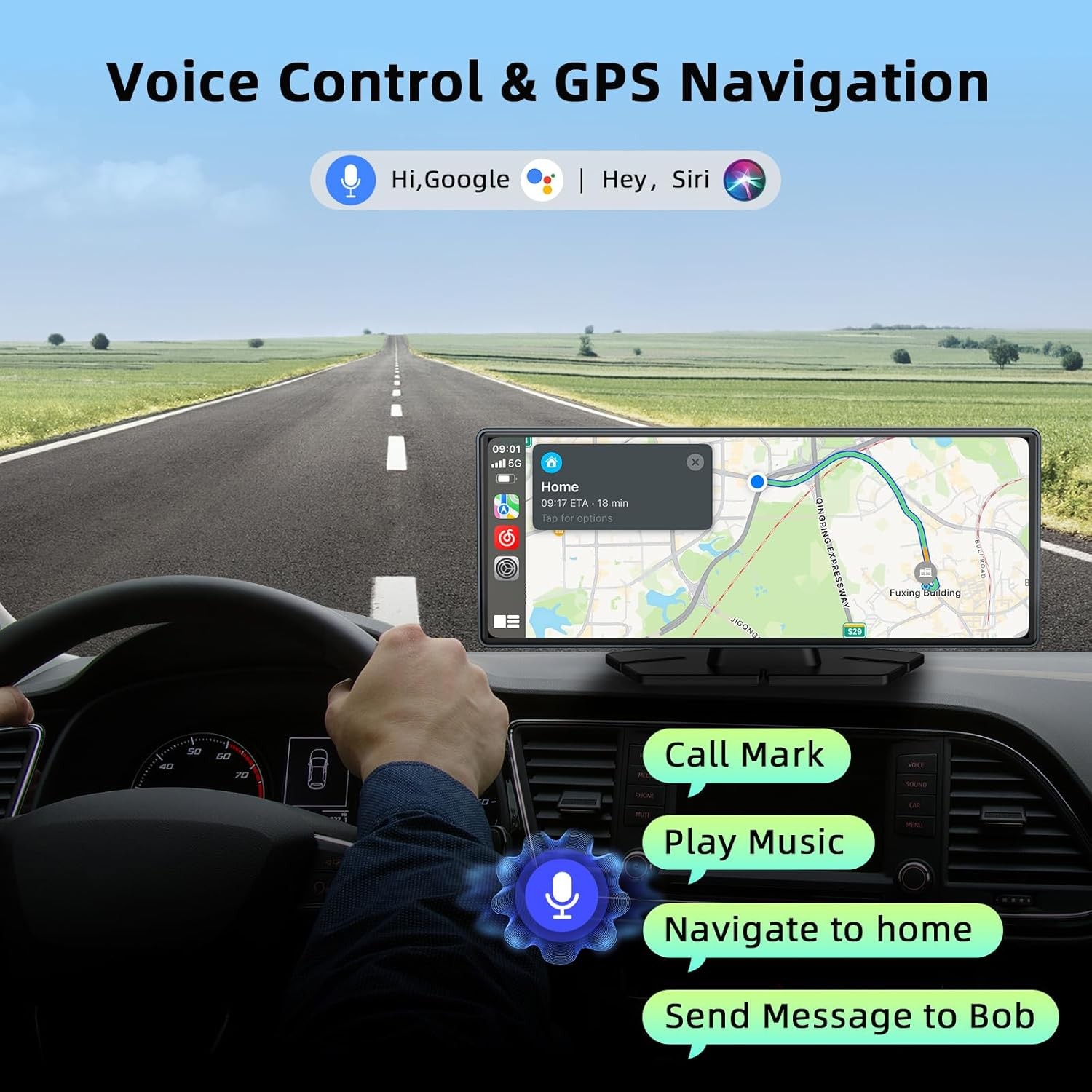 9.26″ Car Portable Wireless Apple CarPlay Android Auto FM Touch Screen GPS