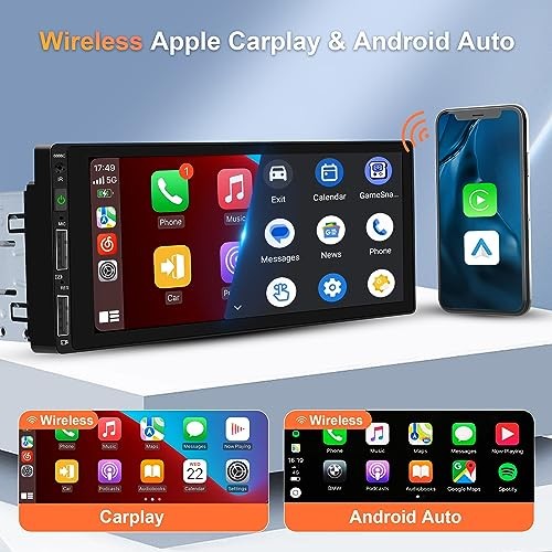 Single Din Car Stereo – Wireless Carplay – Bluetooth 5.0 – 6.86″ – Single Din
