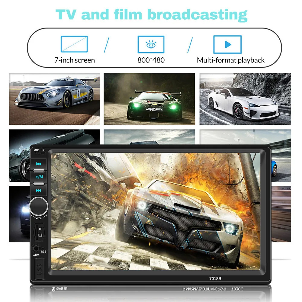 7″ Double 2 DIN Car MP5 Player Bluetooth Touch Screen FM Stereo Radio + Camera,