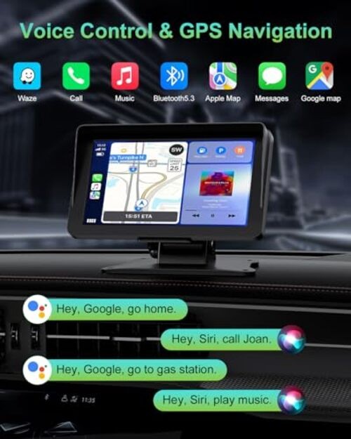 Apple Carplay Screen for Car, 7″ HD Portable Dual-mount with Backup Camera
