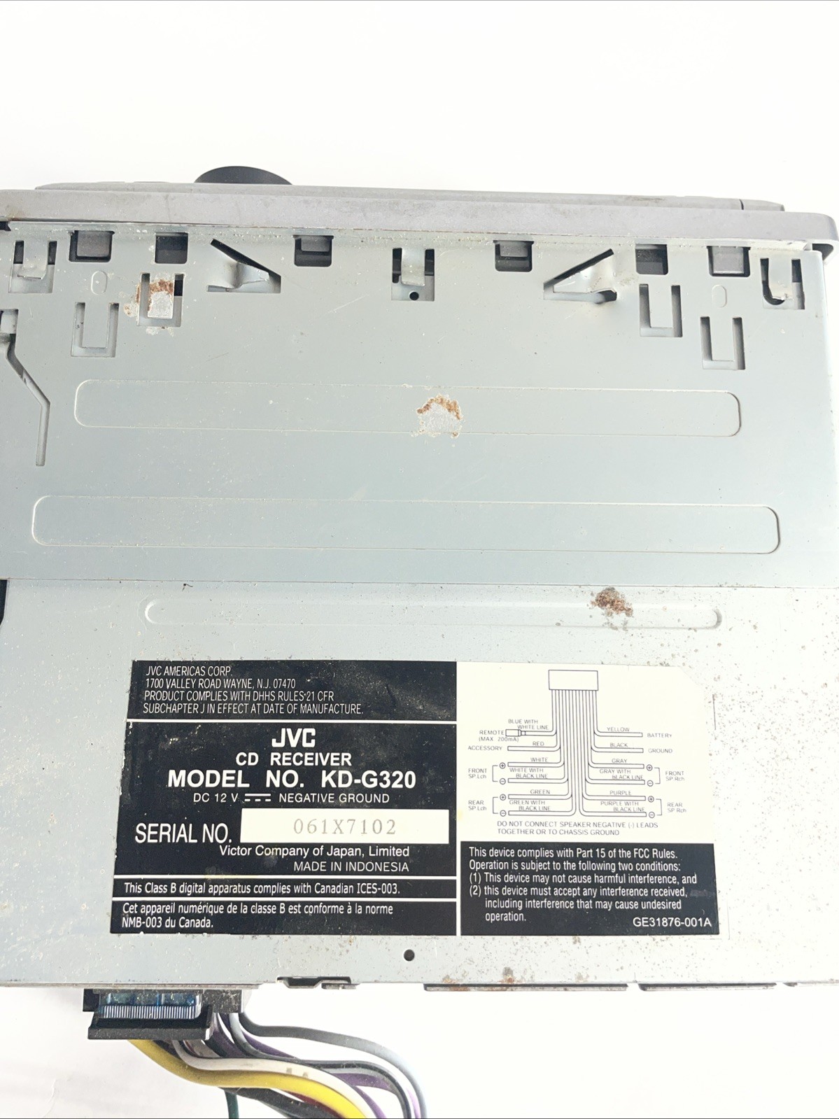 JVC KD-G320 CD Player In Dash Receiver with WMA/MP3 SAT CD-R RW READ