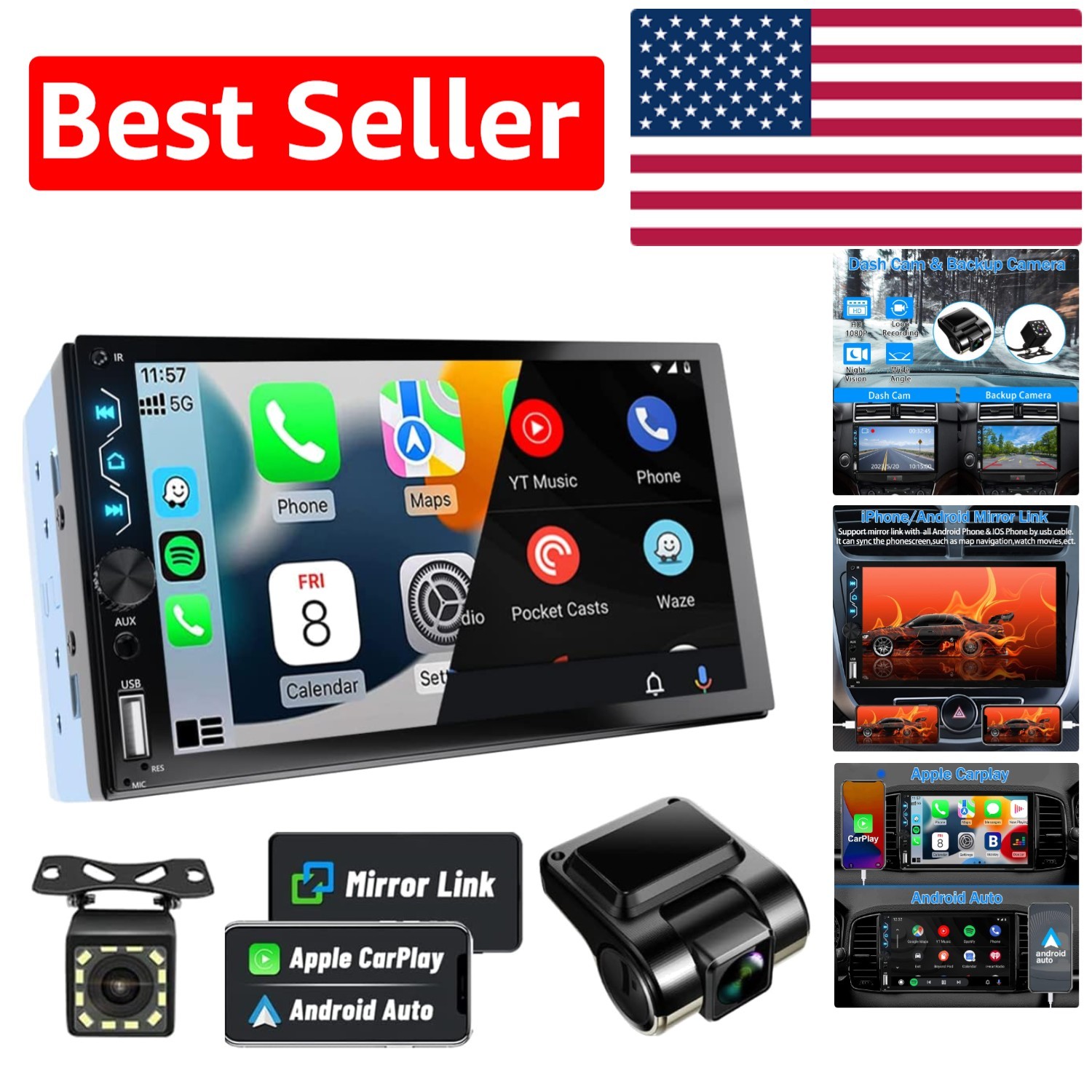 Advanced Double Din Car Audio Receiver – 7 Inch HD, Bluetooth, & Mirror Link