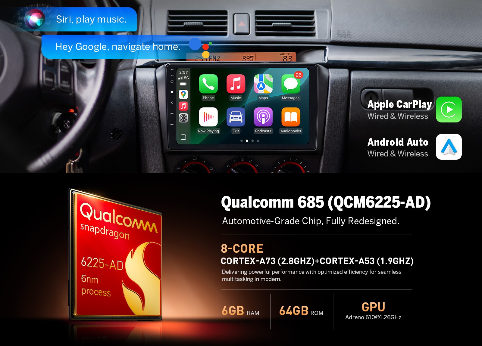 9″ QLED 6+64GB Android 14 Car Stereo CarPlay GPS for Mazda 3 2004-2009 Head Unit
