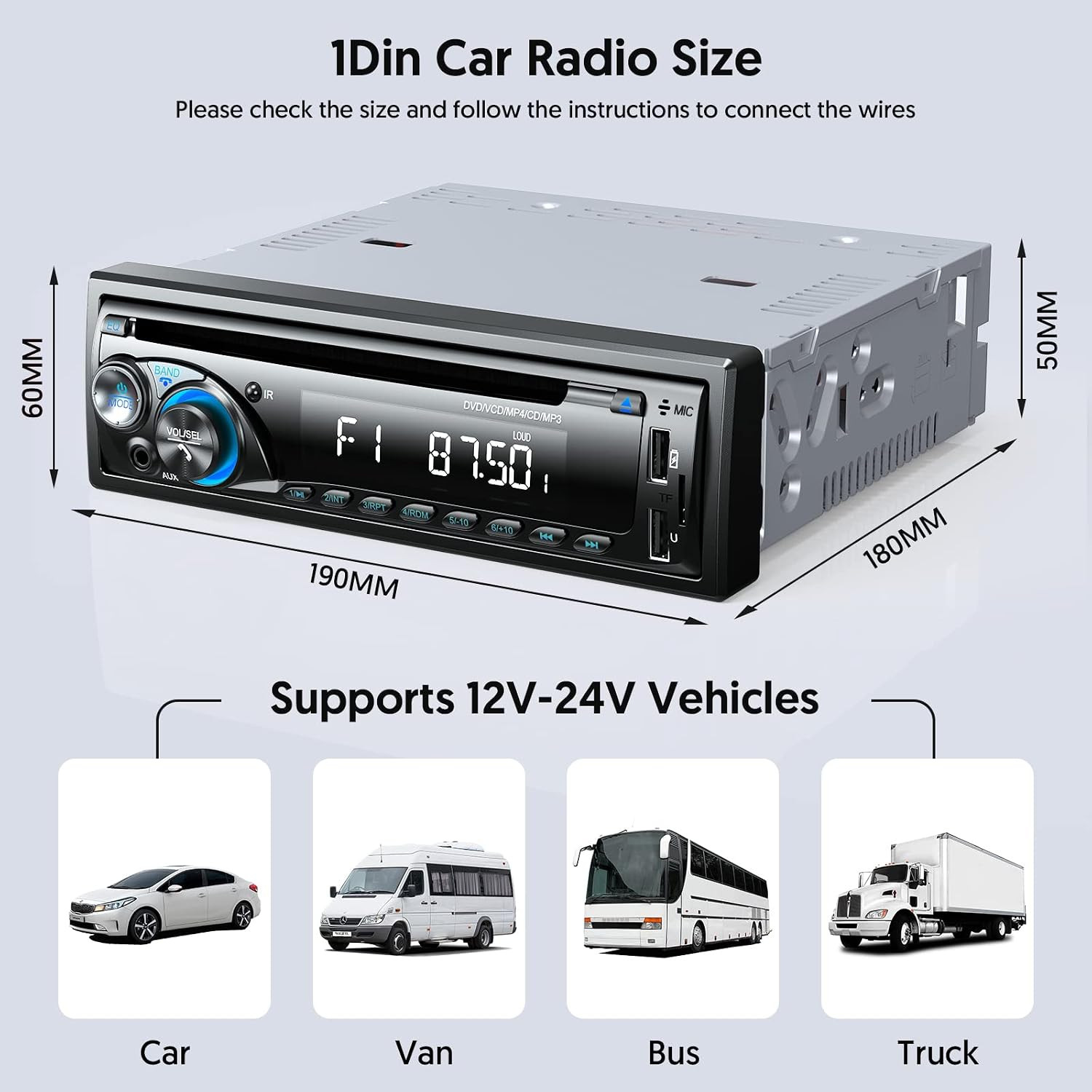 Car Radio Bluetooth with CD DVD Player, Single Din FM/AM Car Stereo with CD Pla