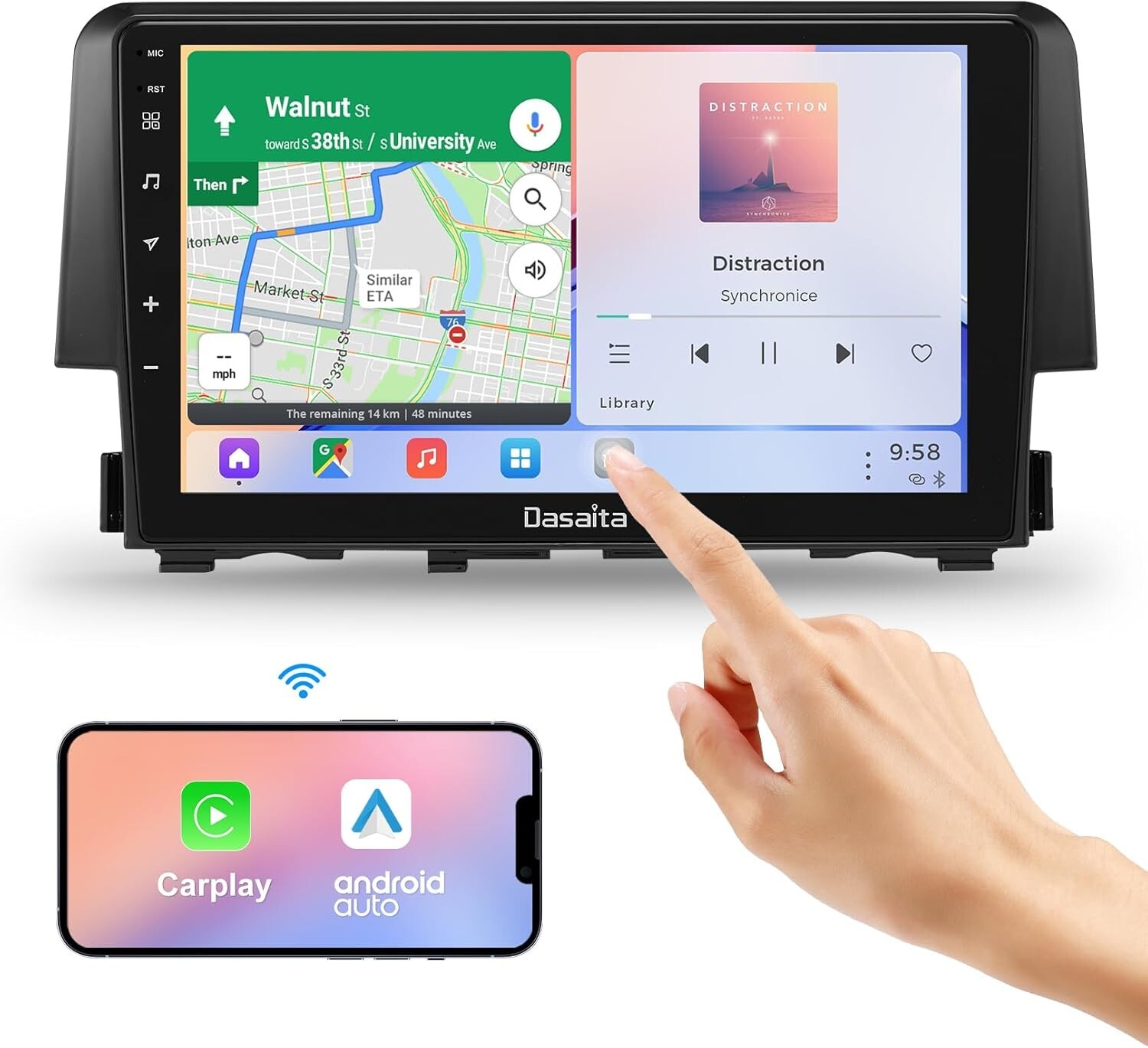 Dasaita 9″ Car Head Unit for Honda Civic 2015-2022 DSP Touch Screen GPS Navi