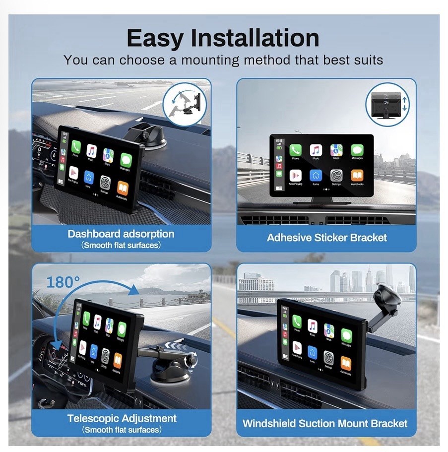 Wireless Apple Carplay Screen for Car 4K Dash Cam, 9″ Portable Apple Carplay